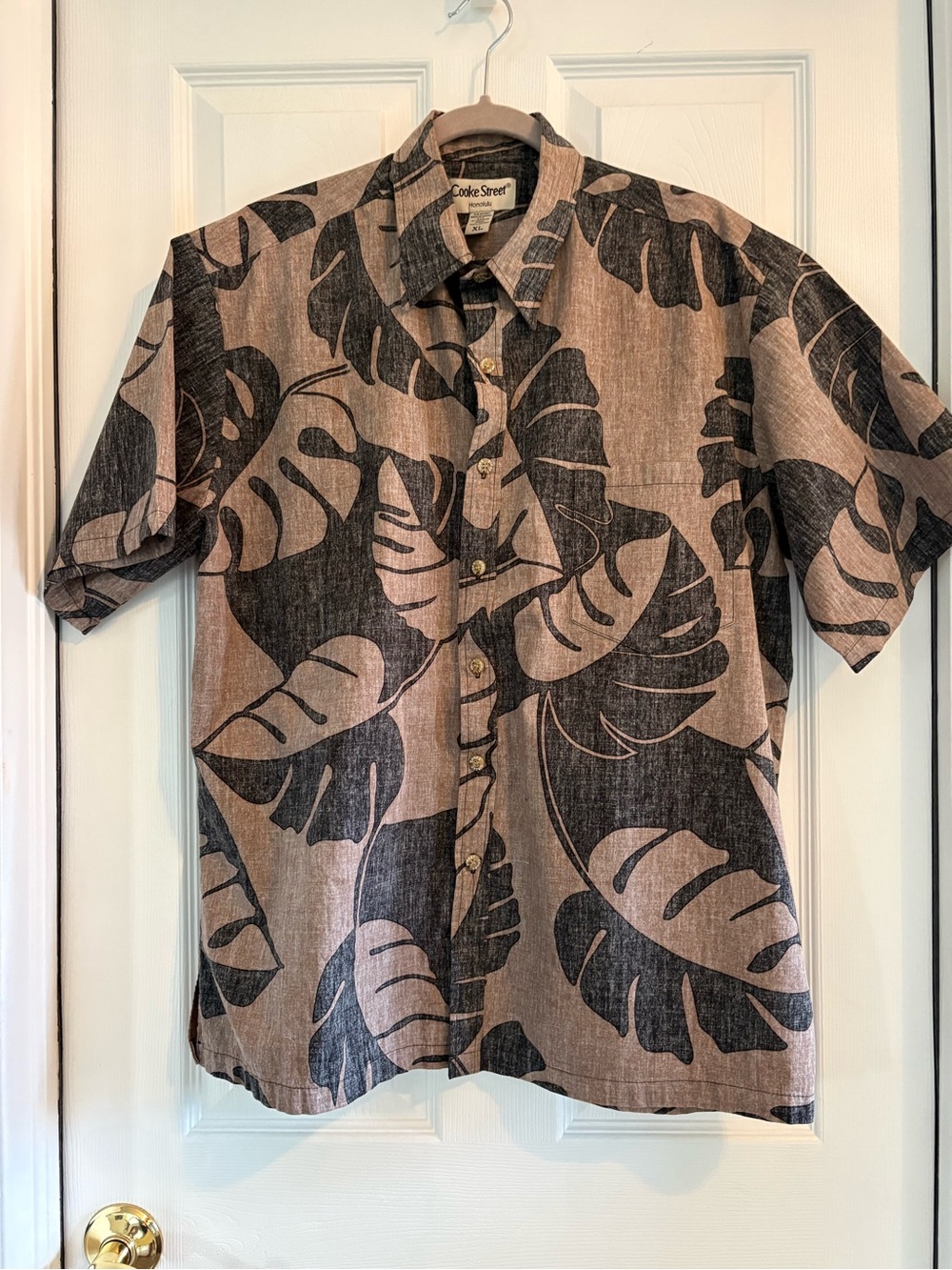 COOKE STREET HONOLULU SHIRT MENS XL BROWN BLACK BUTTONS MADE IN HAWAII, USA